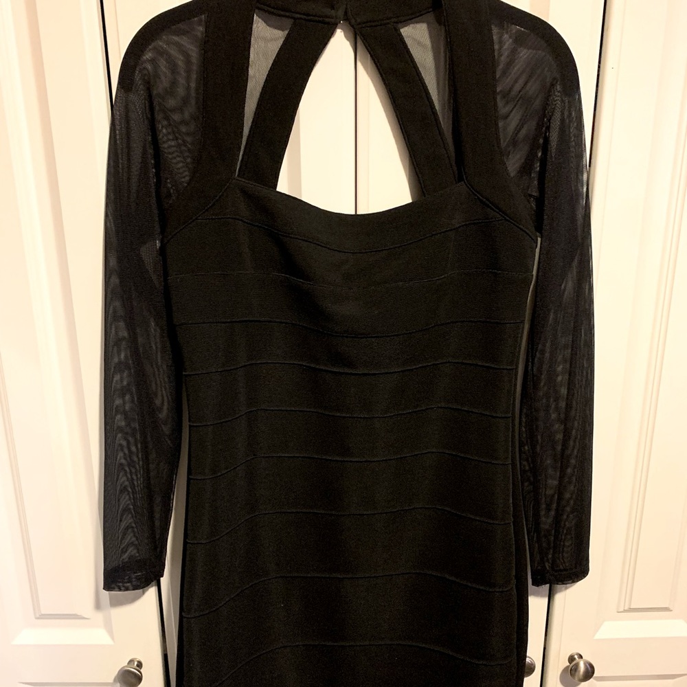 Black Moda International body con midi dress with long sheer sleeves